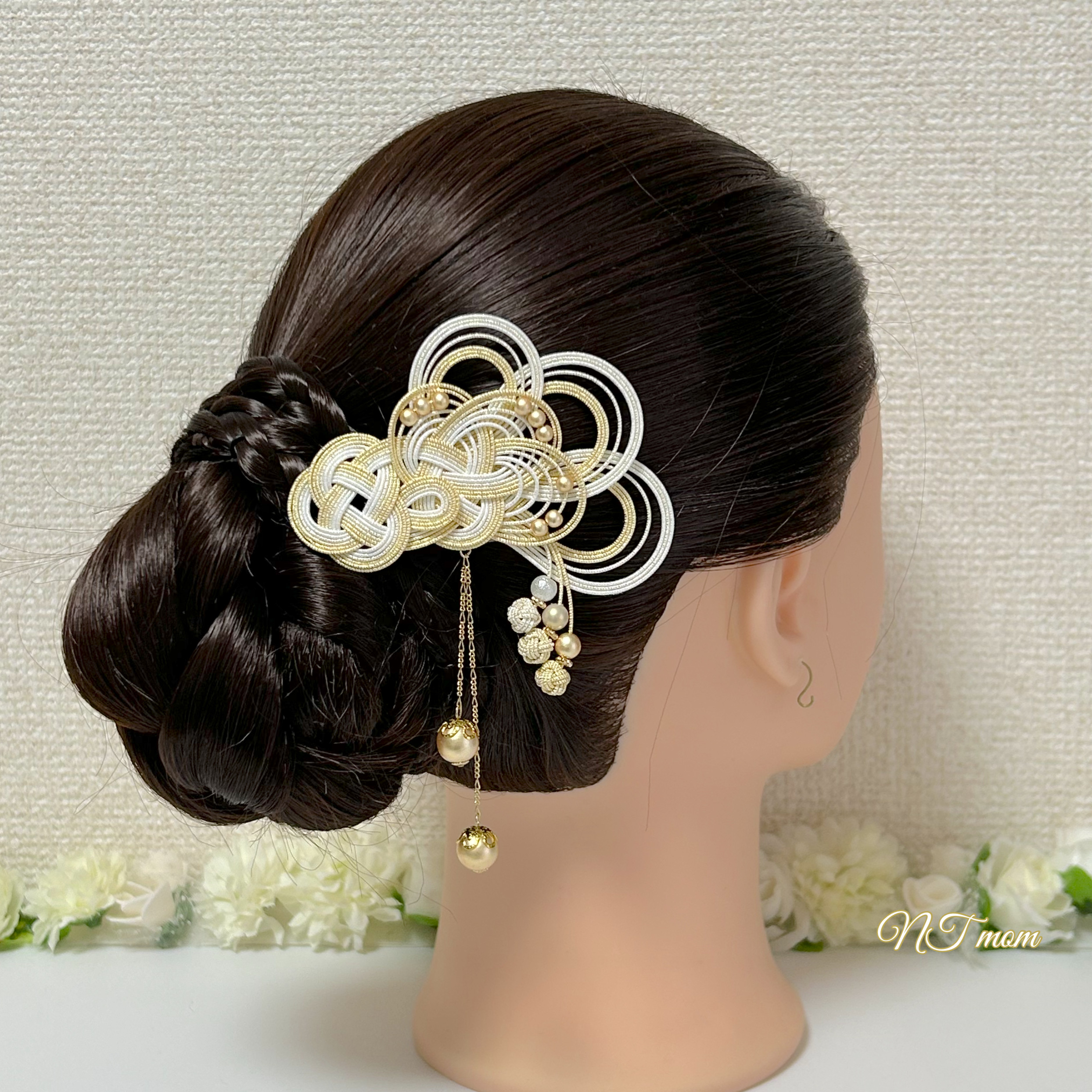 百合ゴールド かんざし 水引 卒業式 髪飾り 和装 結婚式 成人式 ヘアアクセ