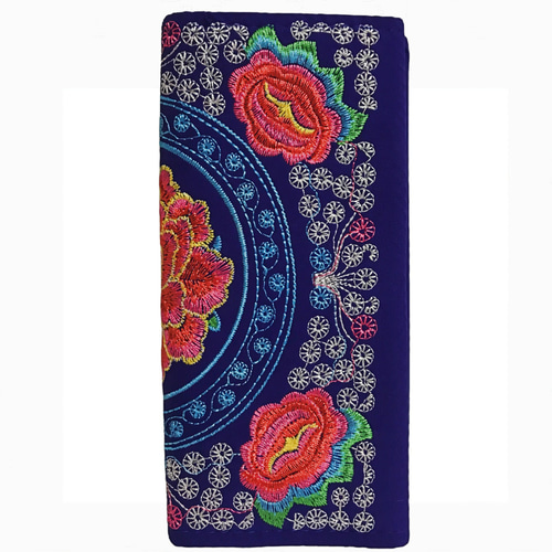 ベトナムの民族雑貨 刺繍長財布 花 パープル系 長財布 グエン