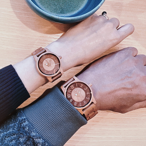 腕時計 ペア 木製 軽量 クリスマス プレゼント 赤いサクラ材