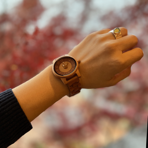 腕時計 ペア 木製 軽量 クリスマス プレゼント 赤いサクラ材