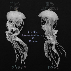 光るオーガンジーのクラゲ／耳飾り・髪飾り（単品）【受注制作】くらげ 海月 ピアス イヤリング かんざし 6枚目の画像