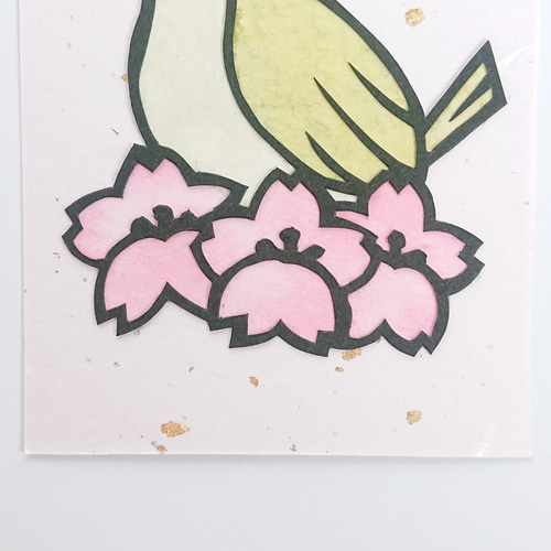 桜と鶯 ミニサイズ シンプル フレーム付き【切り絵】 切り絵 ななぱん