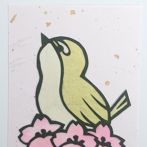 切り絵（フレーム付き) 桜と鶯 ミニサイズ シンプル フレーム付き【切り絵】 切り絵 ななぱん