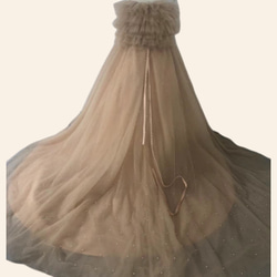 ウェディングドレス  パール  ベアトップ  編み上げ   可愛い  シャンパン色  披露宴  花嫁  ラッフルフリル 3枚目の画像