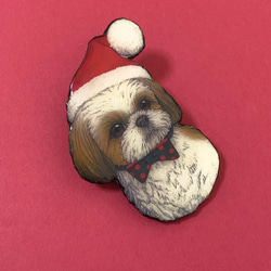 シーズー クリスマス　ブローチ　オリジナル イラスト 犬 いぬ わんちゃん　 3枚目の画像