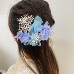 ブルー　パープル　ドライフラワー　ヘアアクセサリー　髪飾り　ヘッドパーツ　キッズ　青　紫　結婚式　誕生日　リングガール　 1枚目の画像