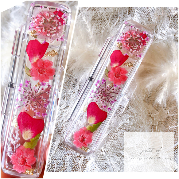 ❁押し花の印鑑ケース❁【ミニ薔薇の花びらとレースフラワー】暖色系 ラッピング無料◎ 1枚目の画像