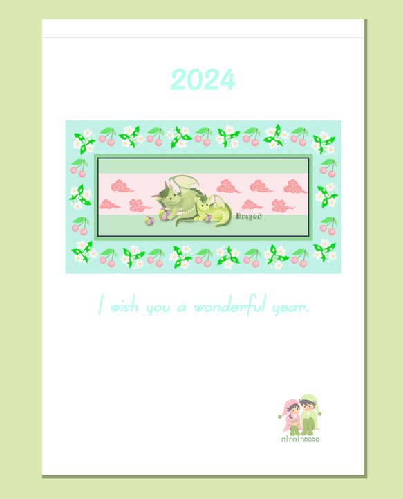 【2024年】壁掛けカレンダー A4サイズ　季節のお花や風景と妖精たち 3枚目の画像