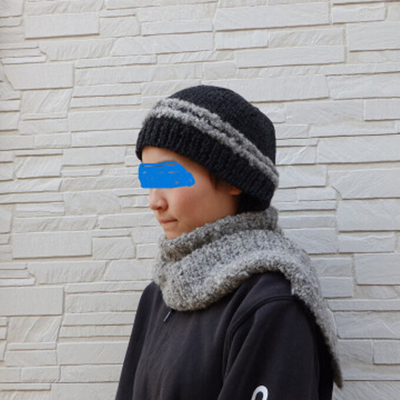 ⛄⛄防寒対策 ゆったり厚地の暖かニットマフラー帽子⛄⛄ 【送料無料】手編み 10枚目の画像