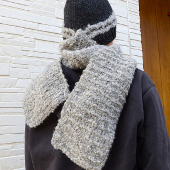 ⛄⛄防寒対策 ゆったり厚地の暖かニットマフラー帽子⛄⛄ 【送料無料】手編み 9枚目の画像
