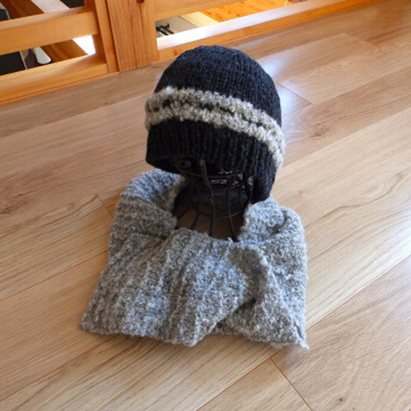 ⛄⛄防寒対策 ゆったり厚地の暖かニットマフラー帽子⛄⛄ 【送料無料】手編み 3枚目の画像