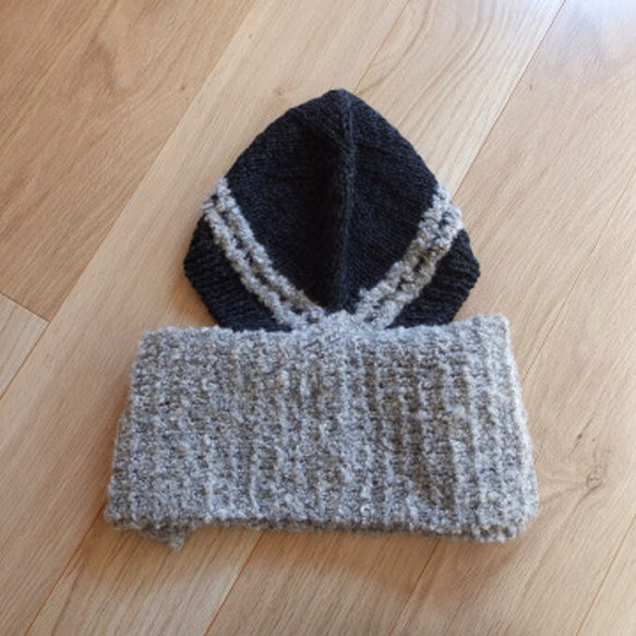⛄⛄防寒対策 ゆったり厚地の暖かニットマフラー帽子⛄⛄ 【送料無料】手編み 4枚目の画像