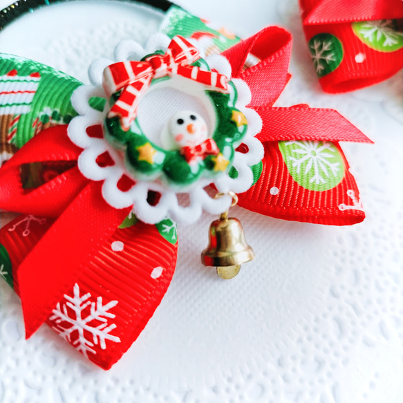 クリスマス☆キッズリボンヘアゴム＊リースモチーフとジングルベル 4枚目の画像