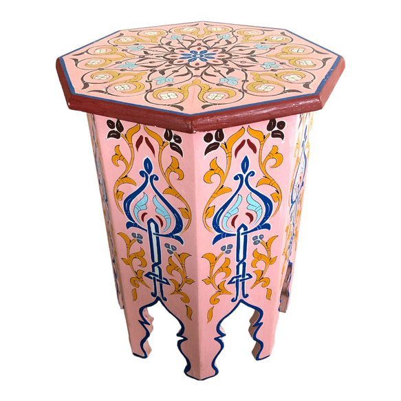 木製塗装モロッコの小さなテーブル 2枚目の画像