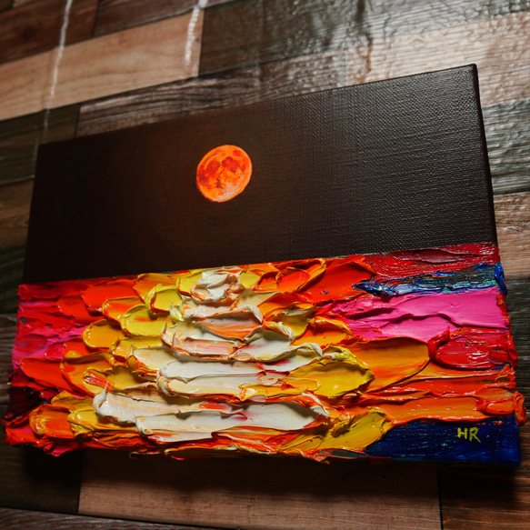 油絵 絵画【オレンジの満月】 2枚目の画像