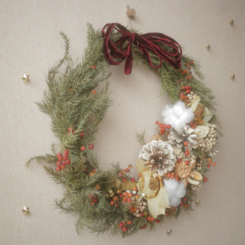 3way紅白の木の実のリース ドライフラワー 月光堂螢工房Creema店 通販  