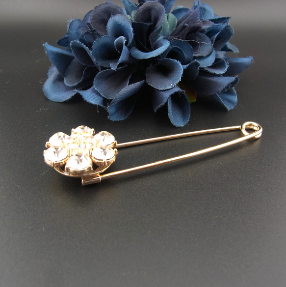 ストールピン キルトピン ブローチ ハットピン  ラインストーン ビジューゴールド 4枚目の画像