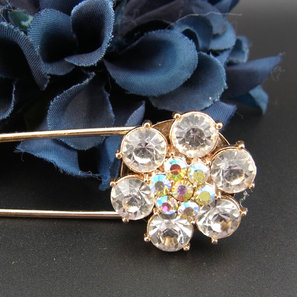 ストールピン キルトピン ブローチ ハットピン  ラインストーン ビジューゴールド 1枚目の画像