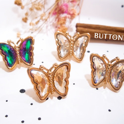 【23mm*19mm / 5個】絶妙で美しい蝶メタルフレーム+カラフルなジルコンアクセサリー風ボタン（4色） 3枚目の画像