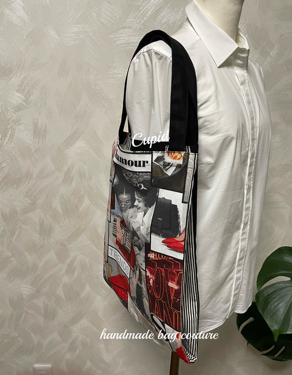オランダ輸入　デジタルプリント　ファッション柄を使ったポケット付き収納エコバッグ、サブバッグにも　 4枚目の画像
