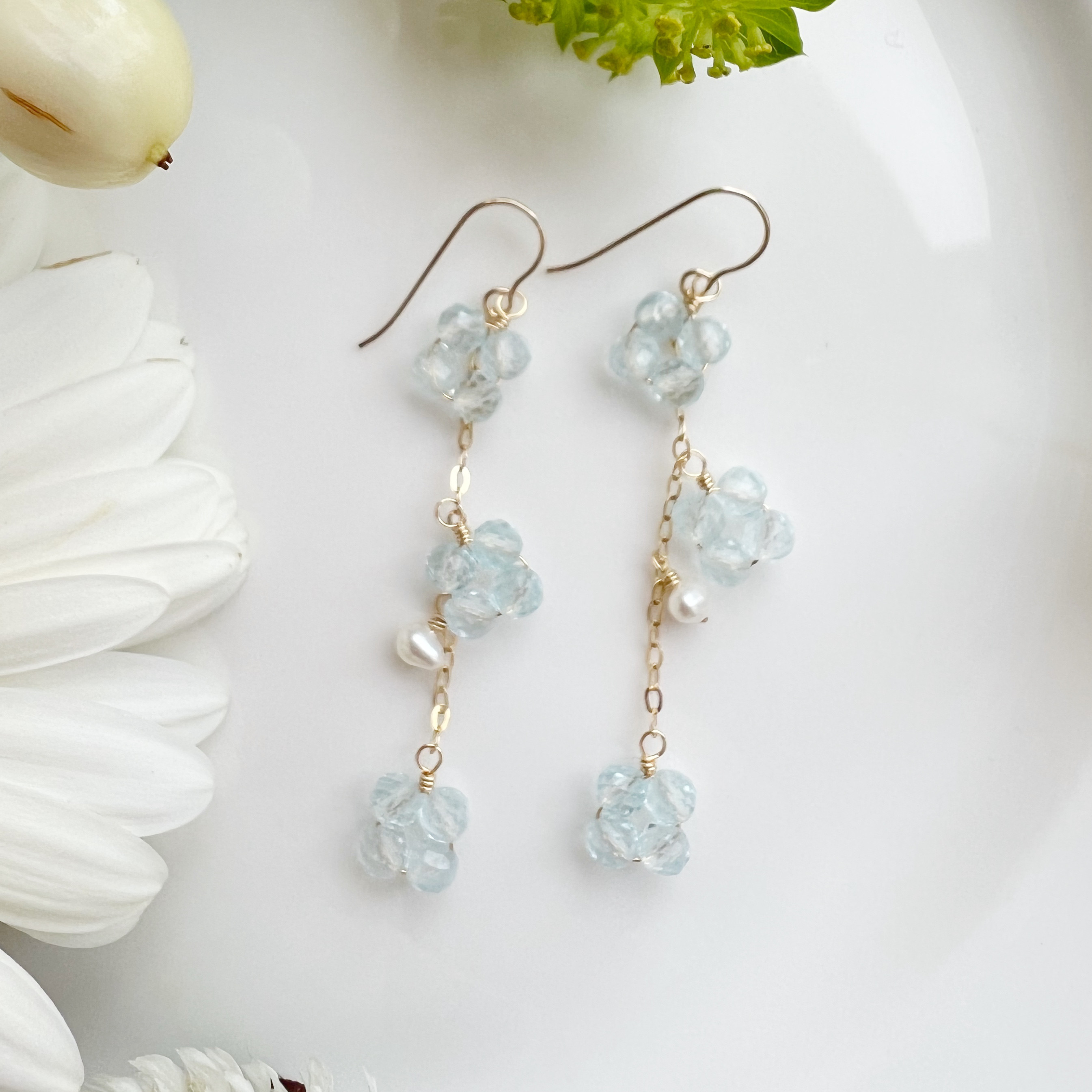 カランコエ 14KGF ブルートパーズ チェーンピアス Trio 4,500円