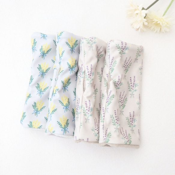 ふんわり優しい リバーシブル ハンドウォーマー（手袋） ベージュ/ラベンダー（オリジナル生地） 11枚目の画像