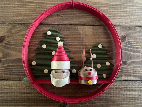 サンタクロースとトナカイのクリスマスリース手作りキット 1枚目の画像