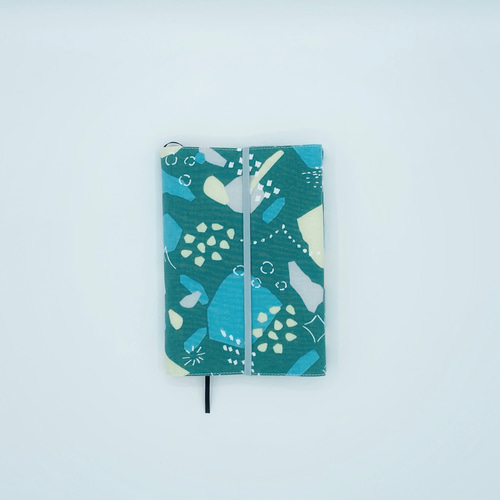 ゴムバンド＆しおりリボン付き♪文庫本カバー♪幾何学模様♪グリーン