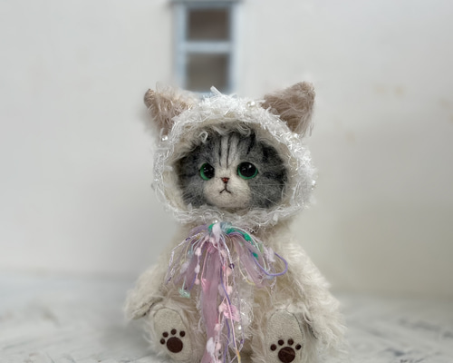 猫 大きめ 羊毛フェルト 作家 テディベア ハンドメンド ぬいぐるみ バッグ a9d39ad666f0dc04d1207f6850033e