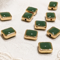 スクエア ビーズ オリーブ 6個 通し穴 四角 パーツ 2枚目の画像