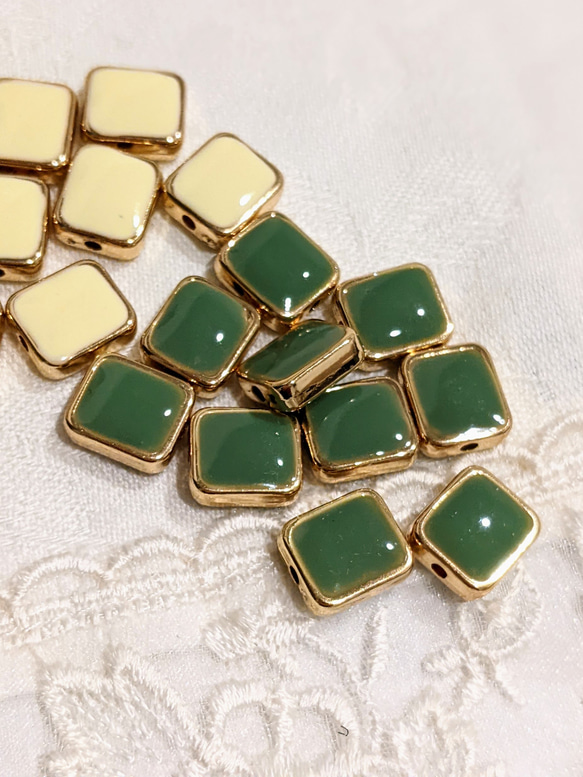 スクエア ビーズ オリーブ 6個 通し穴 四角 パーツ 4枚目の画像