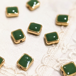 スクエア ビーズ オリーブ 6個 通し穴 四角 パーツ 3枚目の画像