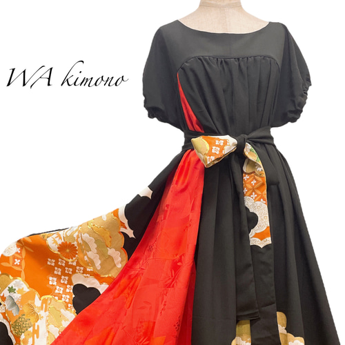 黒留袖 際立つ品格ワンピ 差し色ギャザーワンピース フォーマル 着物