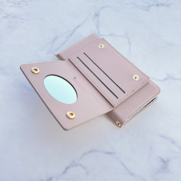 縦向き 2Way Bigﾊｰﾄ♡全機種対応 多収納 ﾐﾗｰ付 手帳型スマホケース iPhone17 16 15他 ｹｰｽ 9枚目の画像