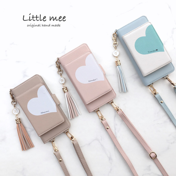 縦向き 2Way Bigﾊｰﾄ♡全機種対応 多収納 ﾐﾗｰ付 手帳型スマホケース iPhone17 16 15他 ｹｰｽ 1枚目の画像