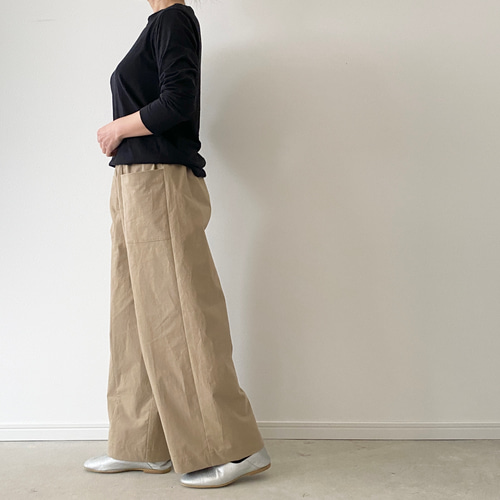 値下げ styling/ ベージュ ワイドパンツ S・ML・2L・3L＊丈調整＊コットンアウトポケットワイドパンツ