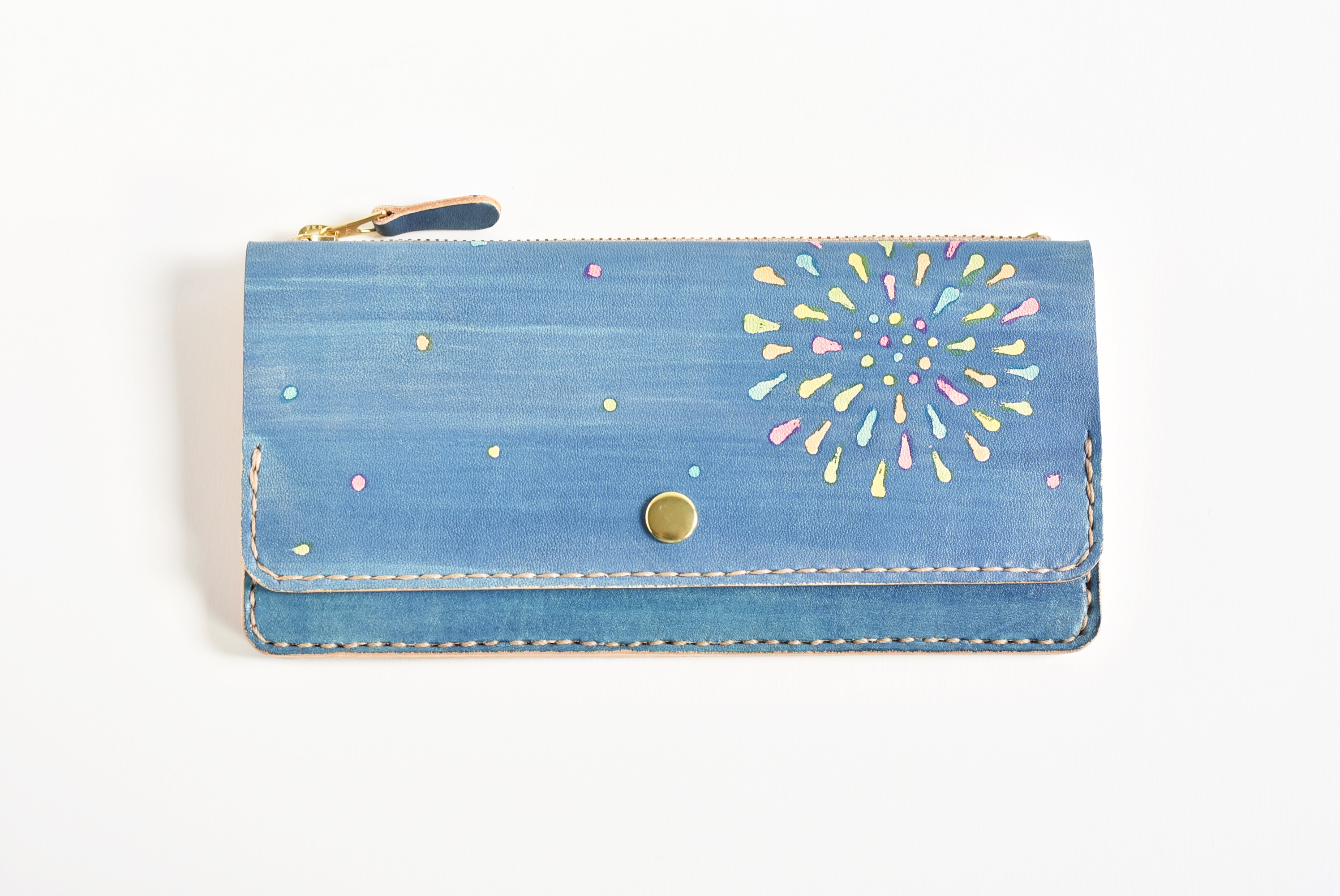 革の手染め財布 「花火（スリムな長財布）」