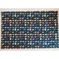 【数量限定】40×60 ランチョンマット 寿司猫柄  ブルー　大 給食 巾着袋 大きめ 男の子 女の子 小学校 コップ袋 2枚目の画像