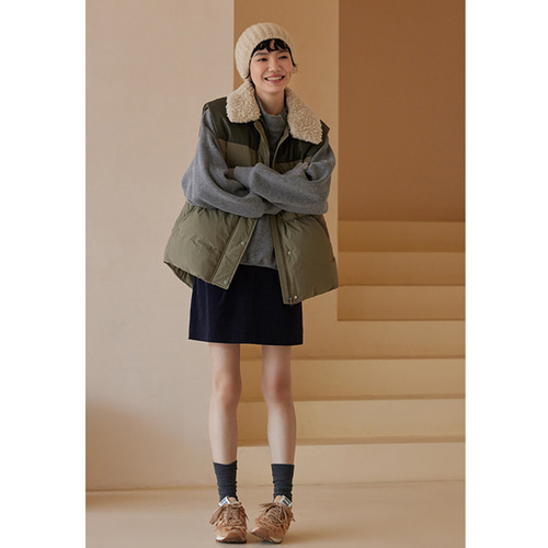 ダウンベスト ボア襟ベスト バイカラー暖かいダウンベスト S-L