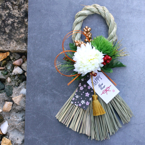 【クリームグリーンマム 】 しめ縄リース お正月飾り しめ縄 しめ飾り 再販☆本しめ縄マムお正月しめ縄飾りリース しめ縄・しめ飾り Danke