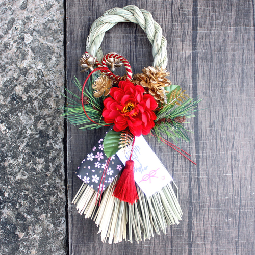 再販×50☆本しめ縄八重赤椿お正月しめ縄飾りリース しめ縄・しめ飾り