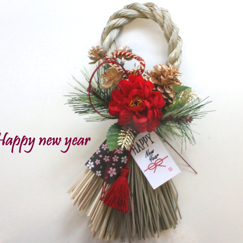 しめ縄　お正月飾り　しめ縄リース新年　No.8 No.196 カラー八の字しめ縄リース2024 ハンドメイドお正月飾り 玄関