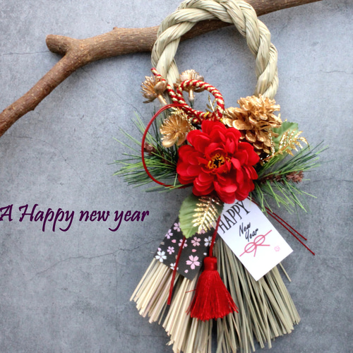 しめ縄　お正月飾り　しめ縄リース新年　No.1 再販×50☆本しめ縄八重赤椿お正月しめ縄飾りリース しめ縄・しめ飾り