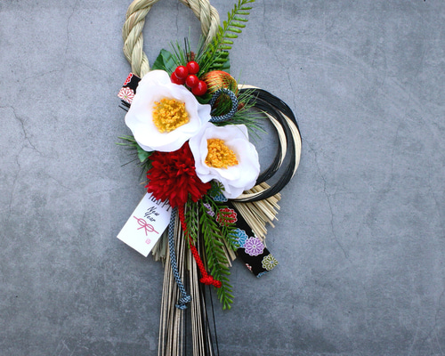 ラスト1点 大輪椿水引豪華スタイリッシュモダンお正月本しめ縄飾り