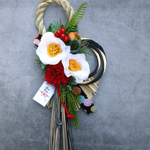 ラスト1点 大輪椿水引豪華スタイリッシュモダンお正月本しめ縄飾り