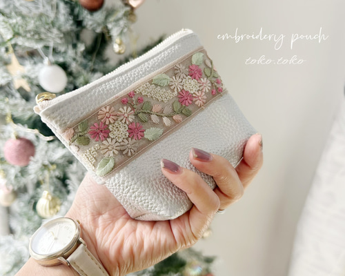 ポケットティッシュ入れ付き インド刺繍 ミニポーチ ポーチ toko