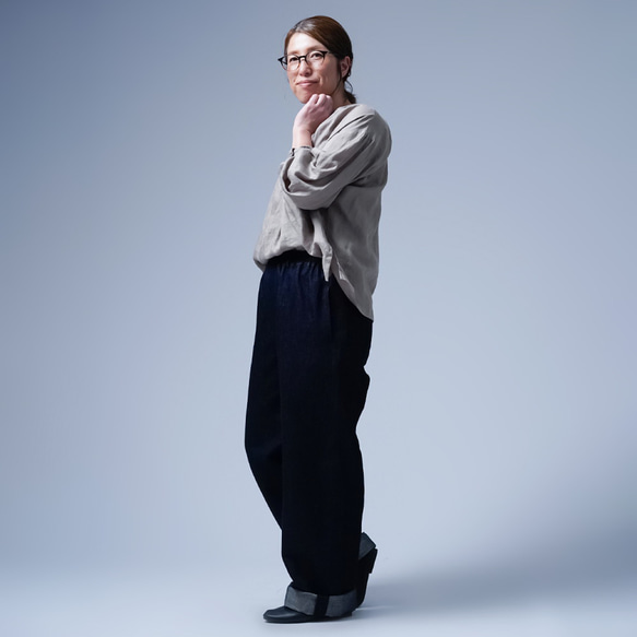 [wafu] 純日本製亞麻牛仔寬大休閒褲/深靛藍 b011h-din2 第7張的照片