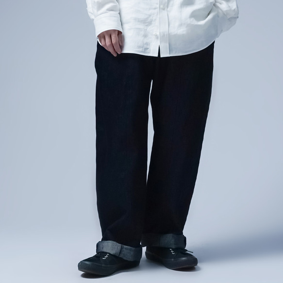 [wafu] 純日本製亞麻牛仔寬大休閒褲/深靛藍 b011h-din2 第13張的照片