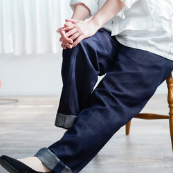 [wafu] 純日本製亞麻牛仔寬大休閒褲/深靛藍 b011h-din2 第2張的照片