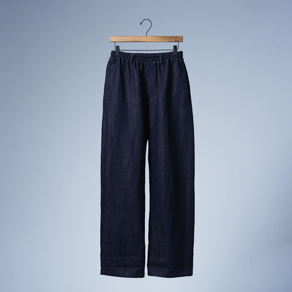 [wafu] 純日本製亞麻牛仔寬大休閒褲/深靛藍 b011h-din2 第19張的照片